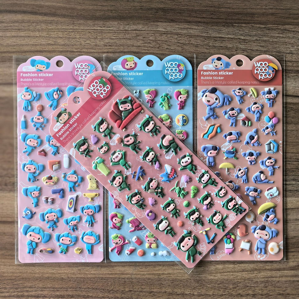 Thumbnail: 4Sheets Woo Hoo Roo Roo Fashion Bubble Stickers Cartoon Character Decals for Cra