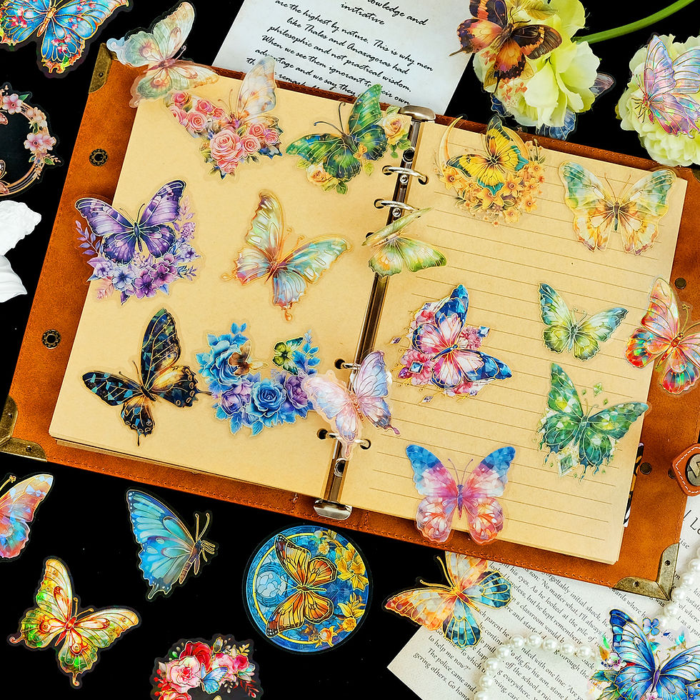 Thumbnail: 30 PCS Vintage Stamping Butterfly Stickers Glitter Butterfly Waterproof Transpar