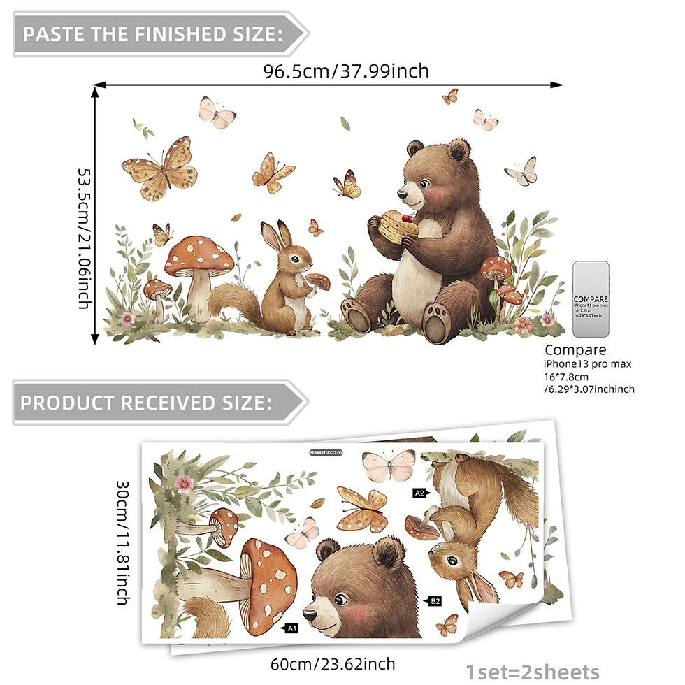Thumbnail: Cartoon Brown Bear Squirrel Wall Sticker For Children Room Background Decoration