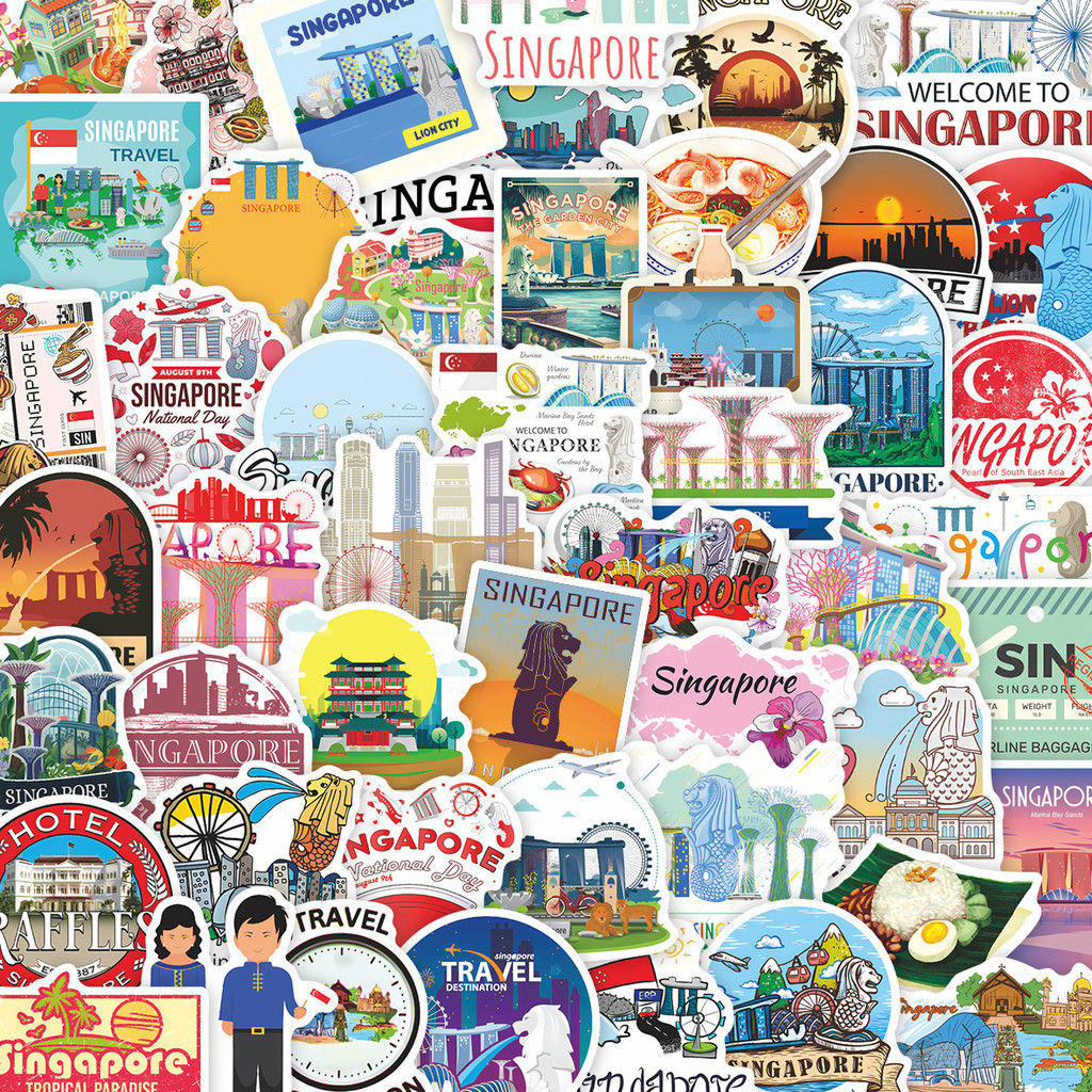 50Pcs Singapore Landmark Cartoon Waterproof Stickers Luggage Stationery DIY Deca