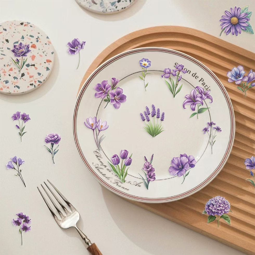 Thumbnail: 50pcs Transparent Purple Flower Stickers | Waterproof PET Decals for Guitar & Jo
