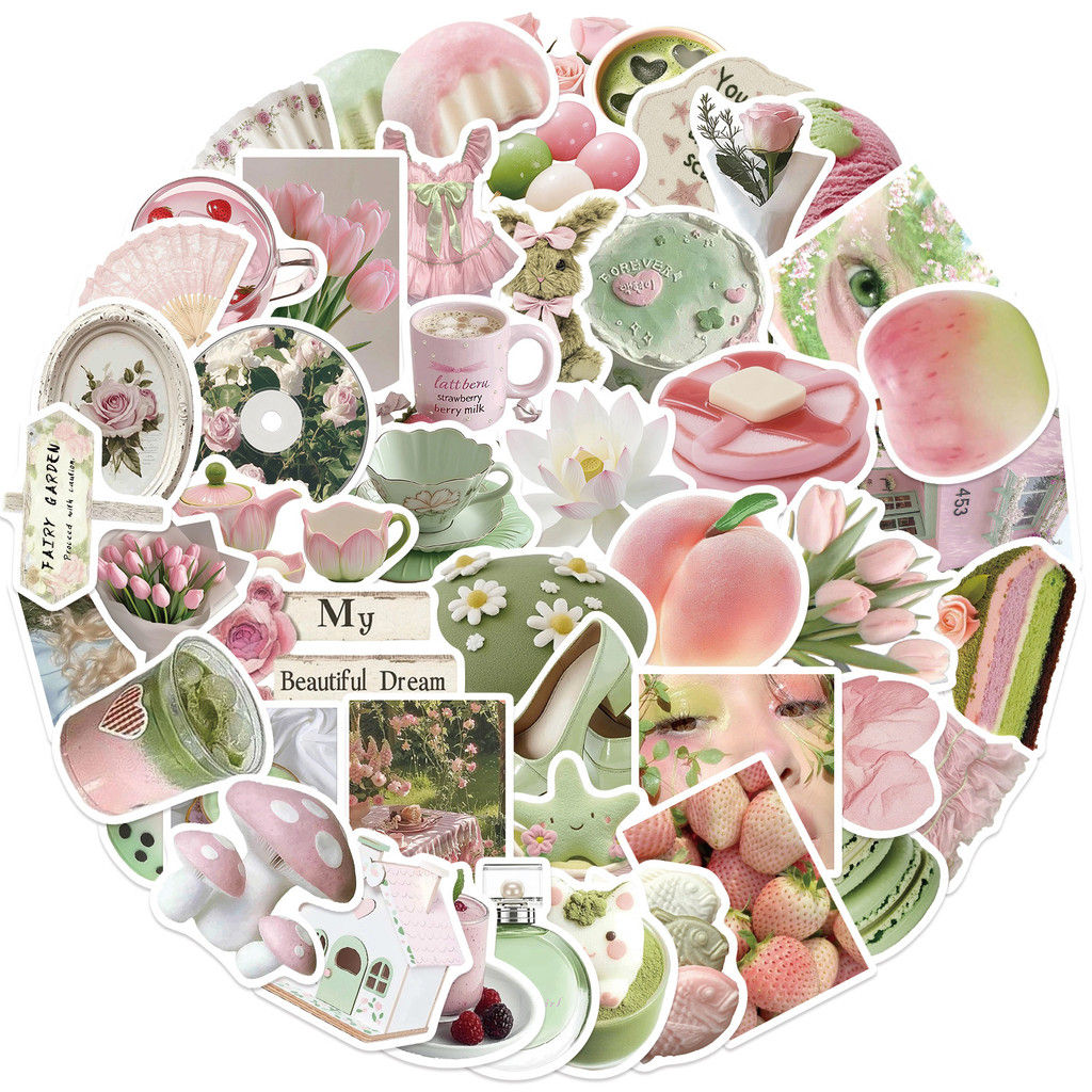 50 Pieces Cartoon Early Summer Girl Dream Pastel Stickers - Ins-Style Waterproof