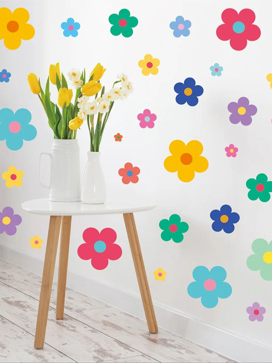 Thumbnail: Colorful Fantasy Flower Wall Decals – Self-Adhesive, Contemporary Style, Multi