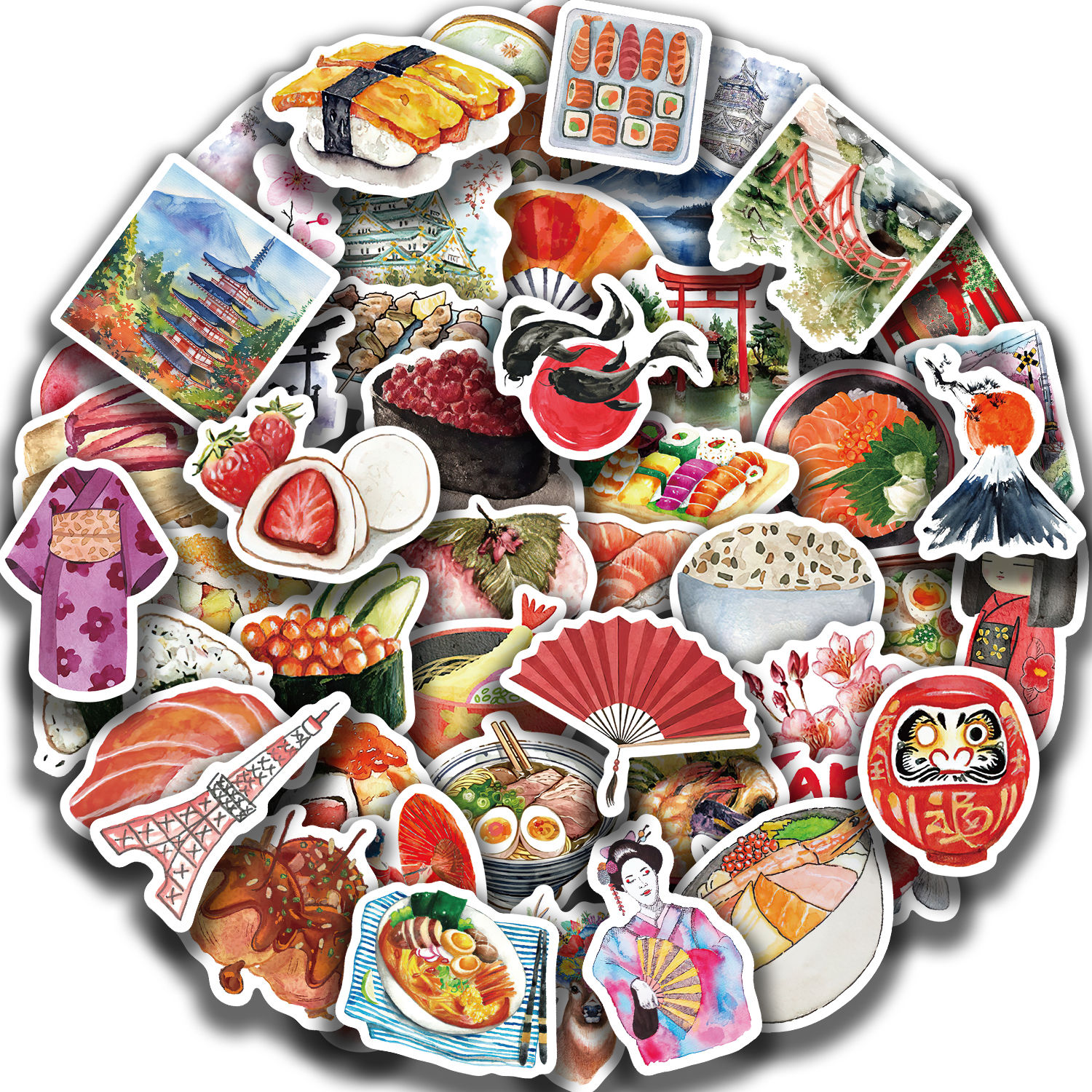64pcs Watercolor Japan Travel Cartoon Graffiti Sticker DIY Phone Guitar Laptop N