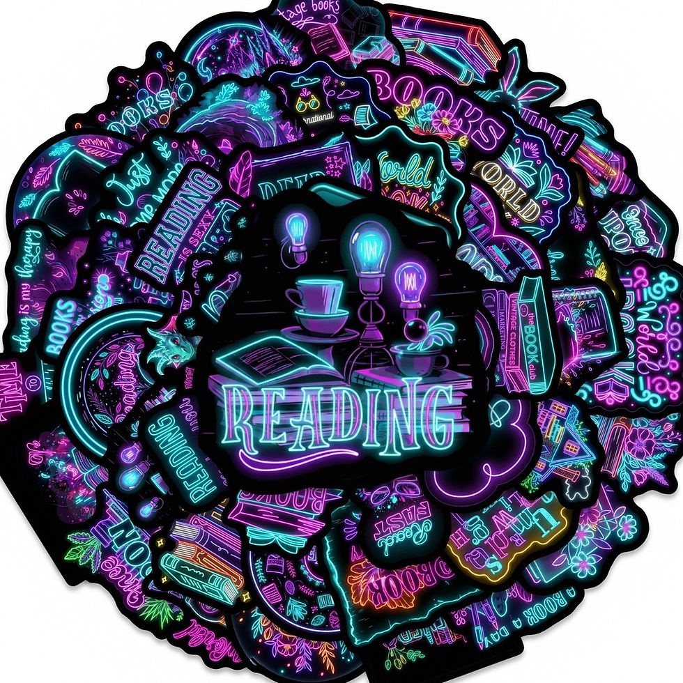 Thumbnail: 50Pcs Cyber Neon Book Stickers for Book Lovers Waterproof Wear-resistant Decals 