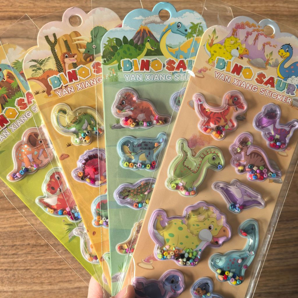 4Pack Dinosaur Shaker Stickers Interactive Sparkly Dino Decor Decals for Kids' N