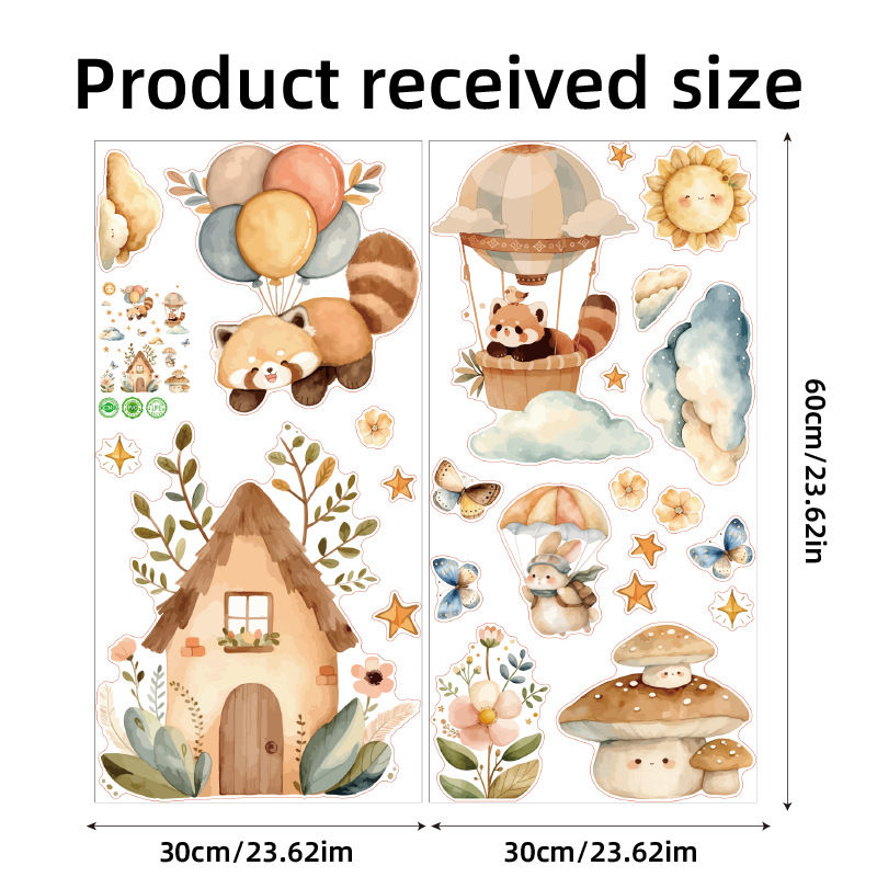 Thumbnail: Watercolor Animals Hot Air Balloon House Wall Stickers for Kids Room Baby Nurser