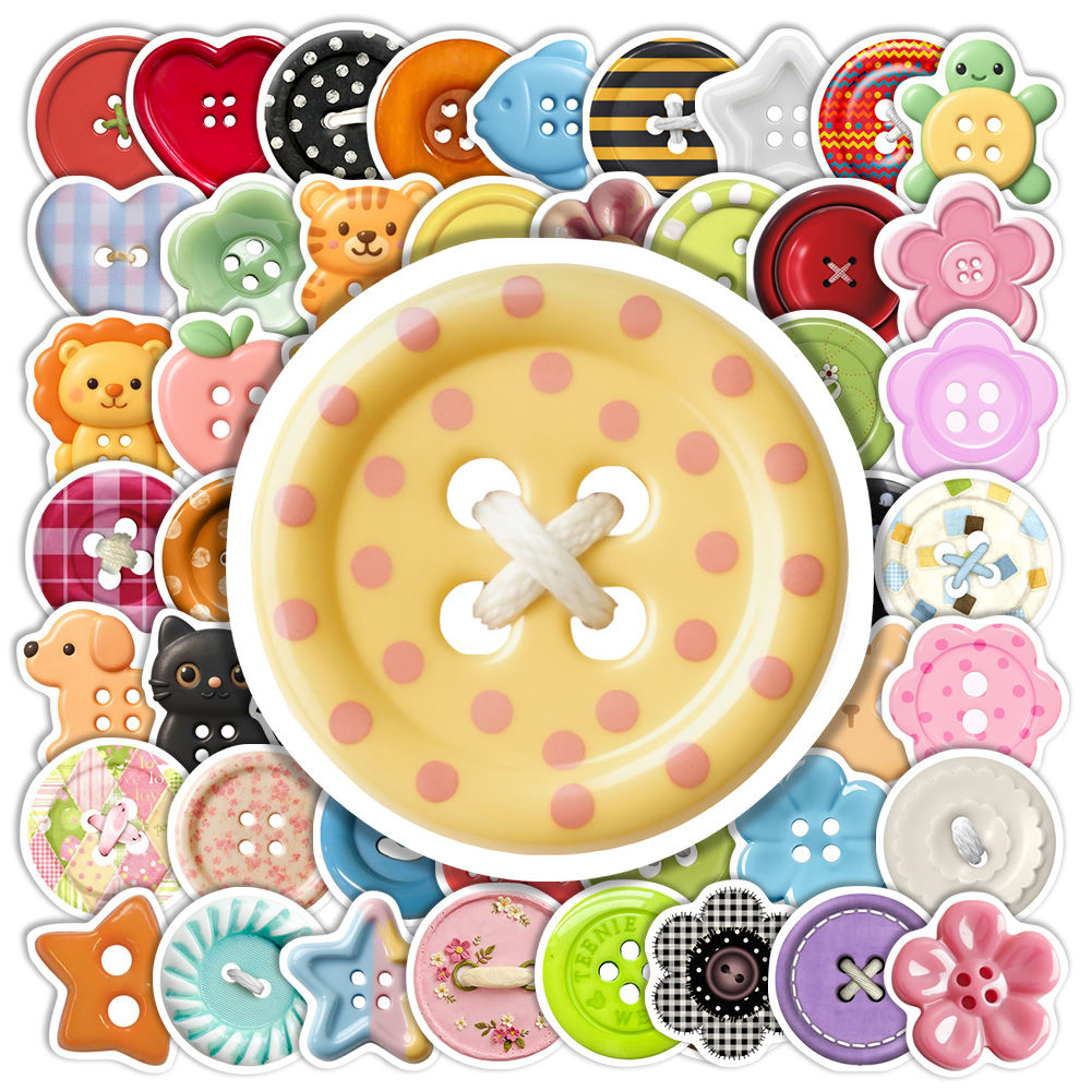 Whimsical Clothes Button Stickers Vinyl DIY Decorative Decals for Junk Journals