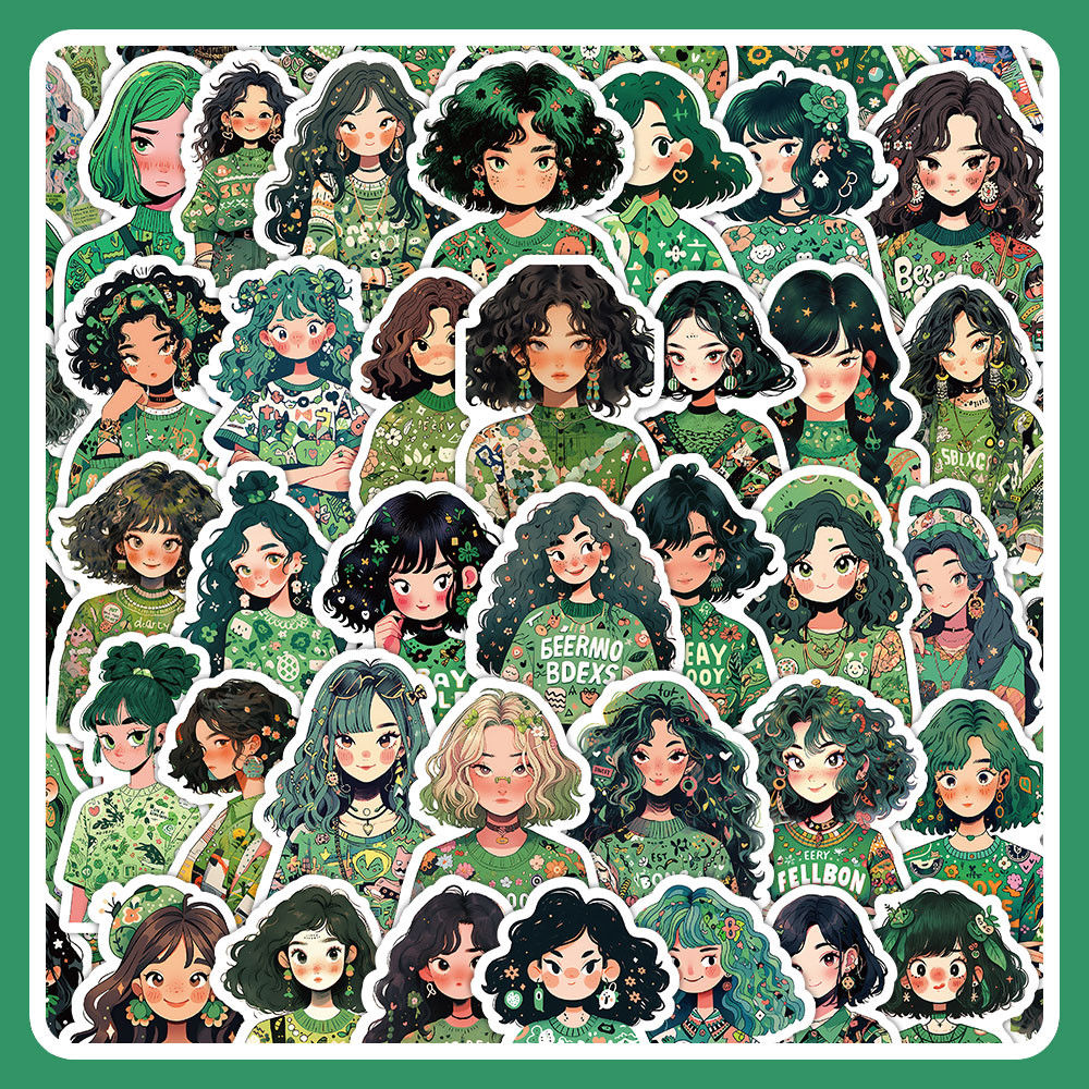 60-Piece Fresh Lush Green-Style Girl Stickers - Elegant Decorative Decals for No