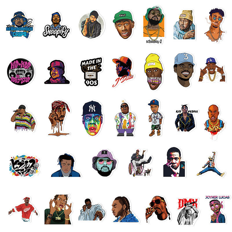 Thumbnail: 64Pcs East West Coast Rap Artists Stickers - Laptop/Guitar/Water Bottle Decor - 