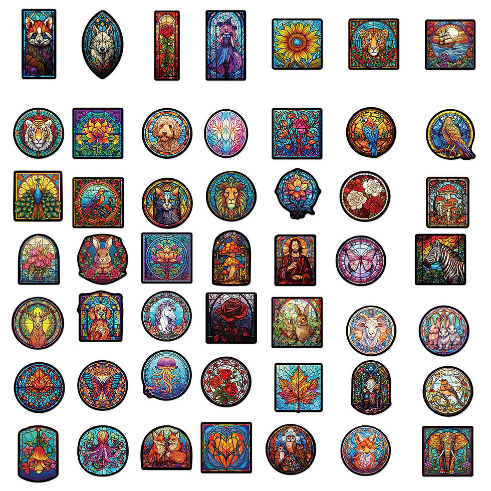 Thumbnail: 50Pcs Cartoon Stained Glass Graffiti Stickers Waterproof DIY Decals for Guitar N