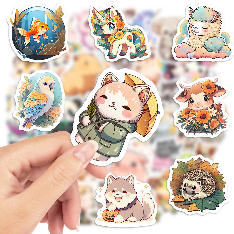 Thumbnail: Cute Cartoon Animal Stickers Puppy Kitten Cow Owl Unicorn Hedgehog Decoration De