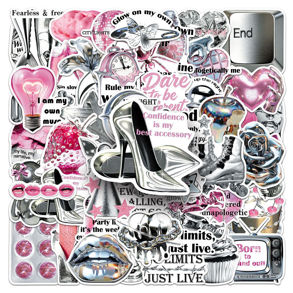 Thumbnail: 50-100 PCS Y2K Silver Glitter Aesthetic Stickers, Waterproof Vinyl Decals for Ph