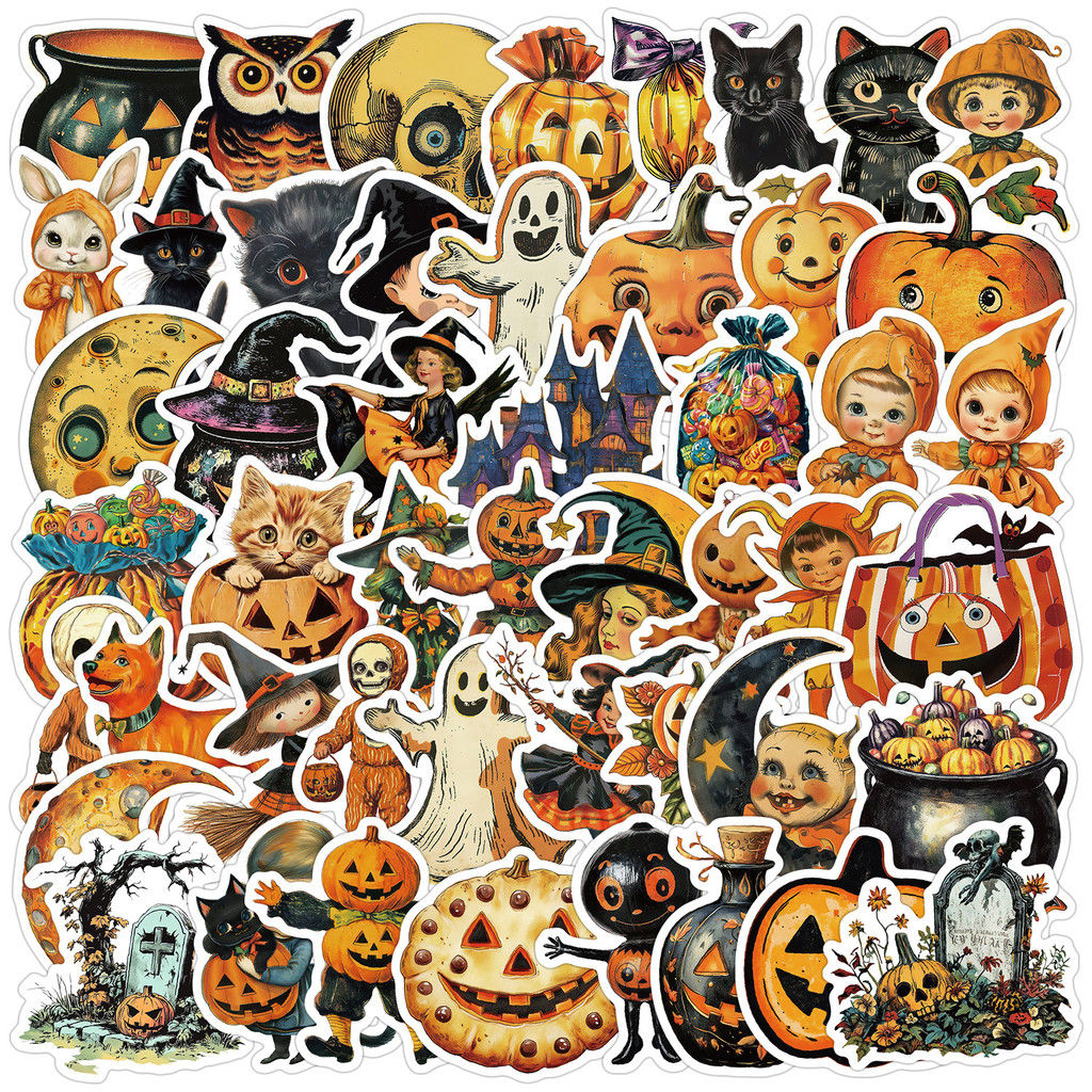 50PCS Nordic Style Halloween Graffiti Stickers - Waterproof Decor for Water Cup,