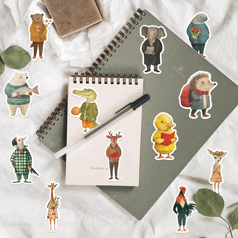 Thumbnail: 50pcs Vintage Animals Cliparts Stickers Aesthetic Motorcycle Phone Car Skateboar