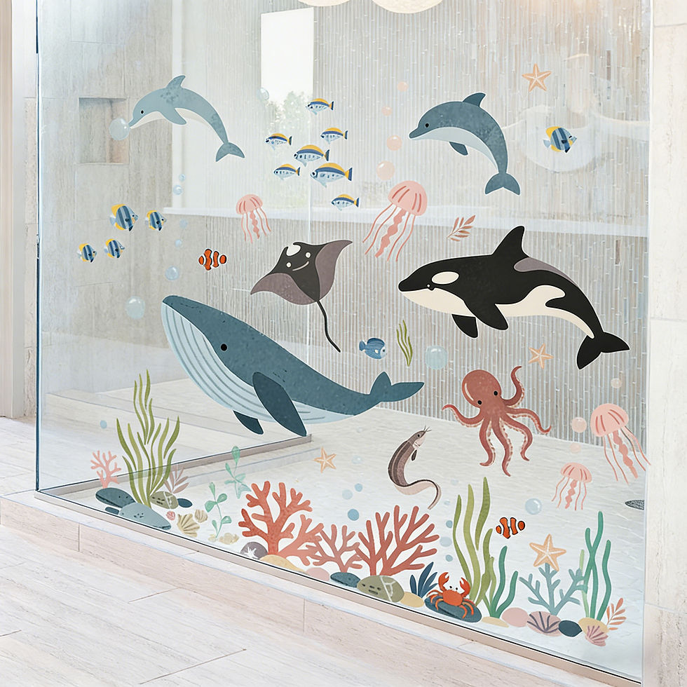Thumbnail: Colorful Ocean World Whales Dolphins Stickers for Kids Room Aquarium Decor Eco-F