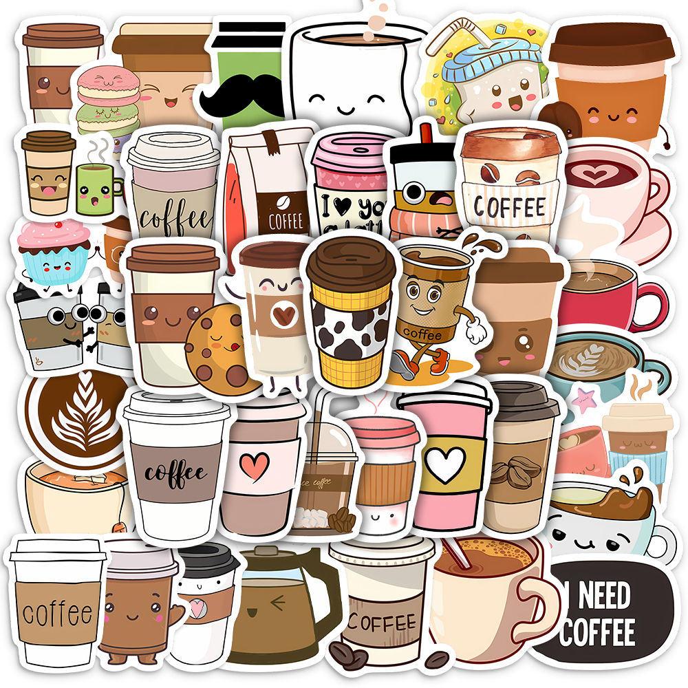 10/25/50PCS Leisure Kawaii Vintage Tea Coffee Stickers DIY Skateboard Laptop Lug