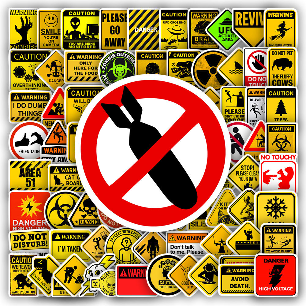 Fun Creative Warning Stickers DIY Toys Waterproof Vinyl Decal for Scrapbook Junk