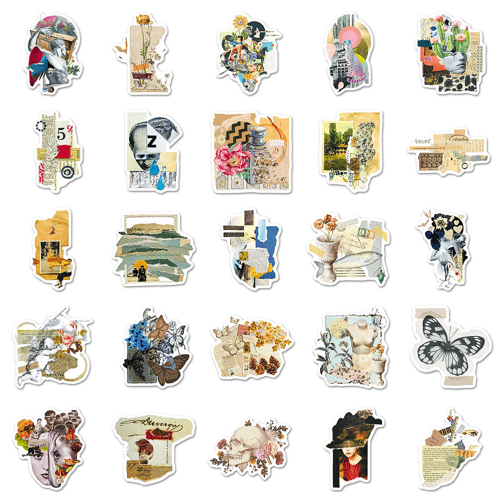 Thumbnail: 50/100PCS Cartoon Newspaper Collage Creative Stickers Retro Art Broken Fragments