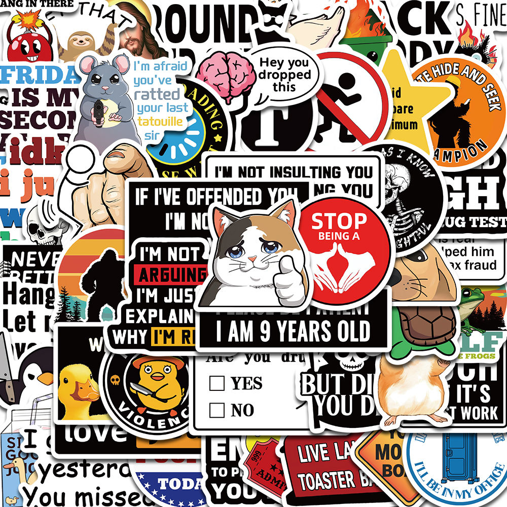 50PCS Prank Meme Stickers Harajuku Decals DIY Fashion Graffiti Decals Luggage No