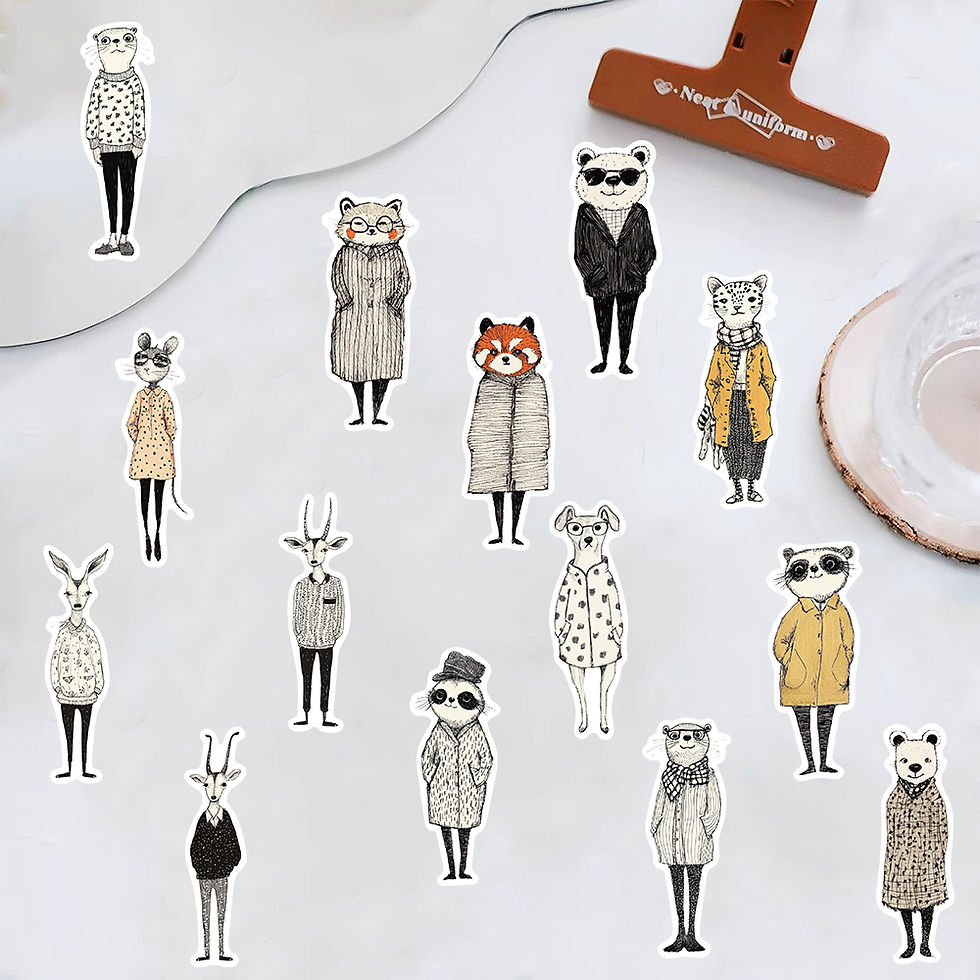 Thumbnail: 50PCS Retro Fashion Animal Clip Art Stickers Cartoon Landscape Gift Luggage Art 