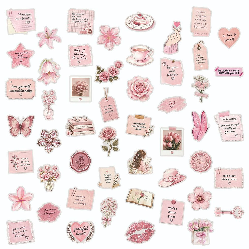 Thumbnail: 50Sheets Pink Watercolor Inspirational PET Stickers Transparent Waterproof Graff
