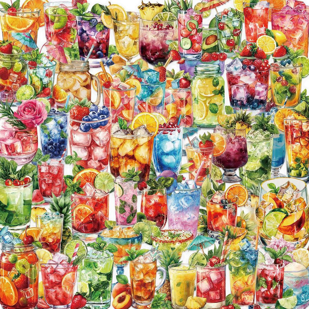 50Sheets Summer Drink Stickers Waterproof PET Stickers for Phone Case Skateboard