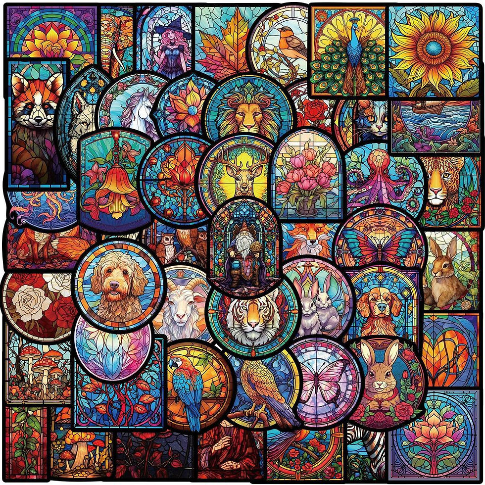 Thumbnail: 50Pcs Cartoon Stained Glass Graffiti Stickers Waterproof DIY Decals for Guitar N