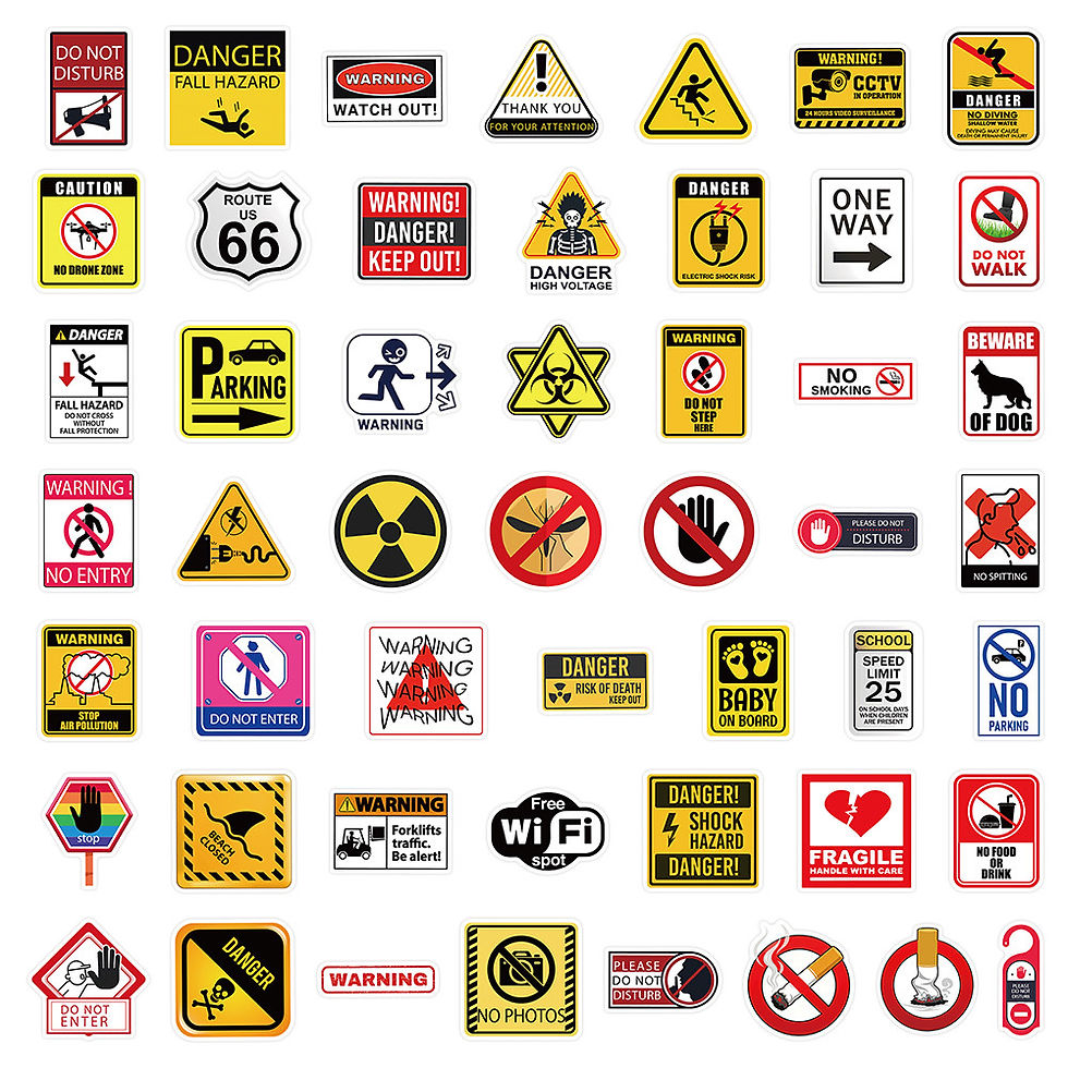 Thumbnail: 50Pcs Warning Sign Stickers Safety Alert Graphic Decals for Daily Decor Recordin
