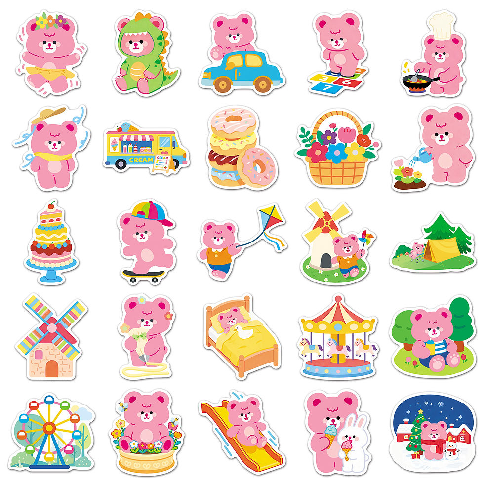 Thumbnail: 50PCS Spring Bear Aesthetic Stickers Cute Pink Hand-drawn Cartoon Animal Waterpr