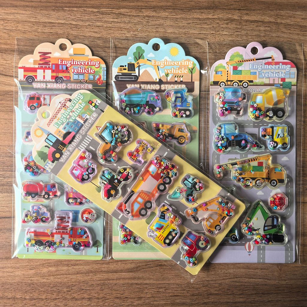 Thumbnail: 4Pack Colorful Construction Vehicle Shaker Stickers - Fun Sparkly Engineering Ve
