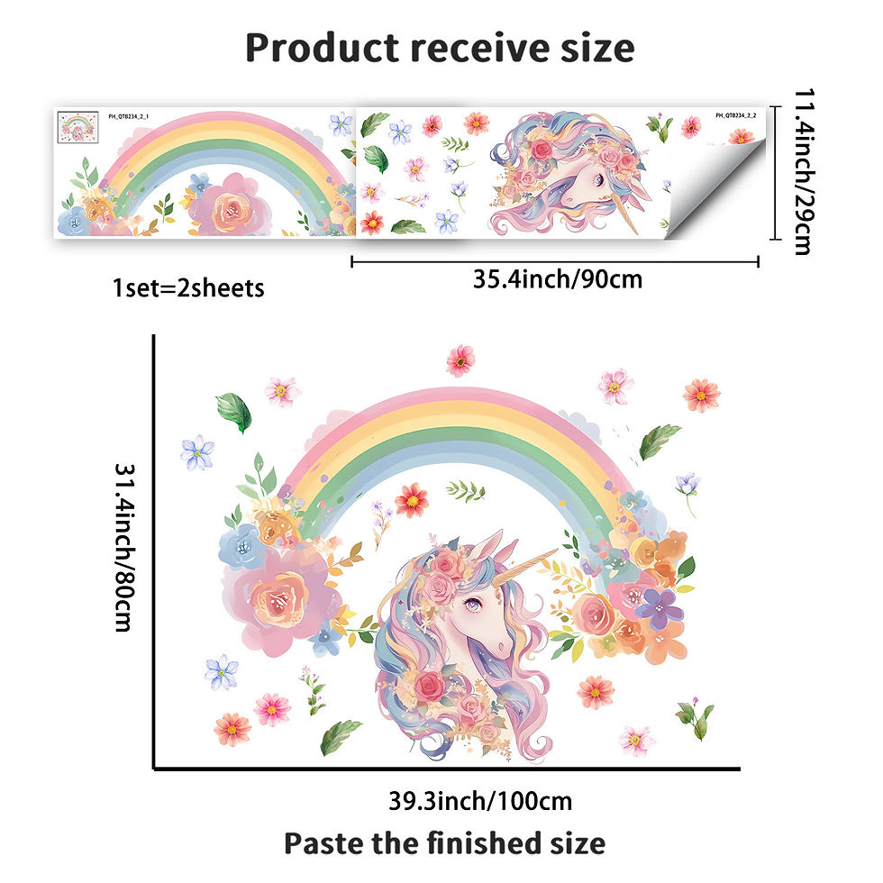 Thumbnail: Watercolor Unicorn Rainbow Wall Stickers, Removable Peel And Stick PVC Wall Deca