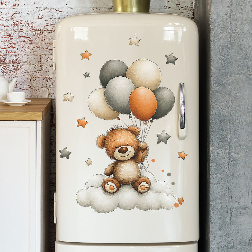 Thumbnail: Adorable Teddy Bear Wall Stickers Removable Decor With Balloons Stars & Clouds F