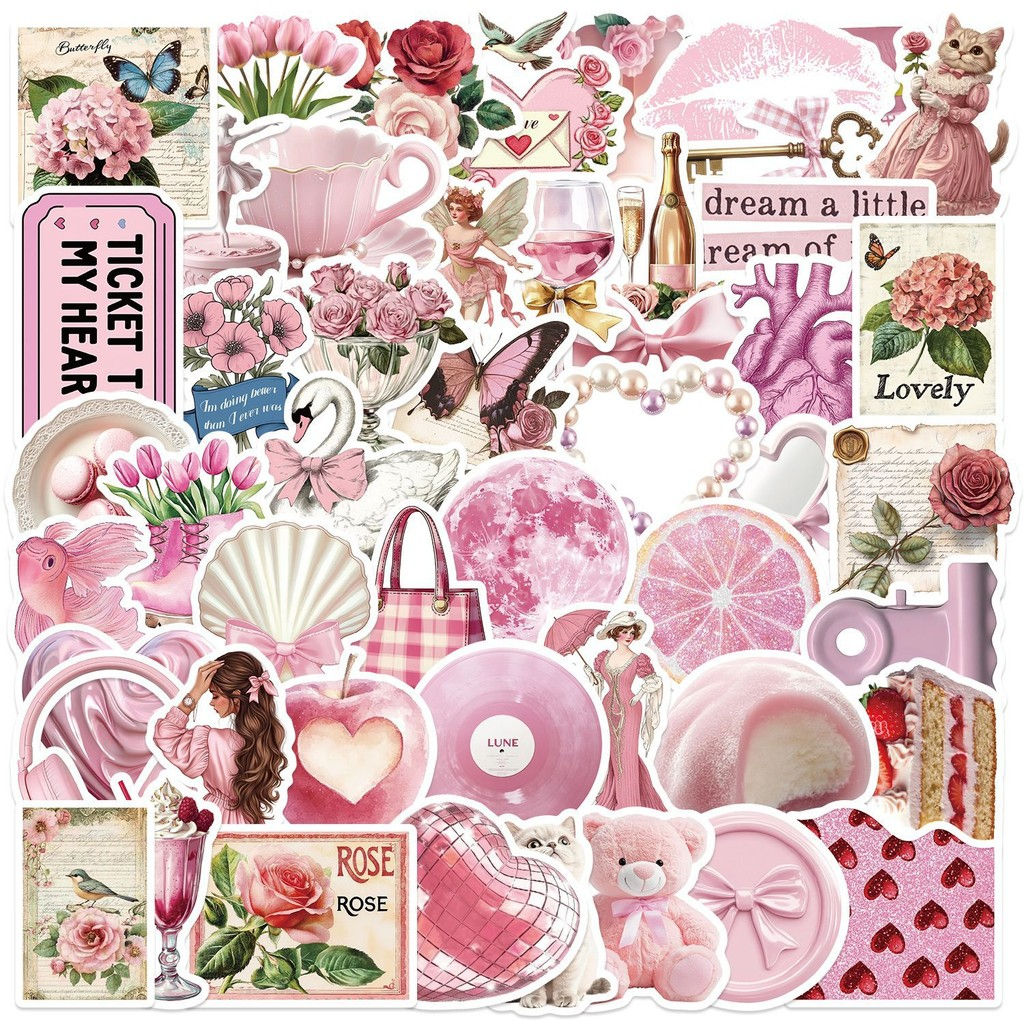 50PCS Cartoon Pink Aesthetic Graffiti Stickers - Waterproof DIY Decor for Guitar