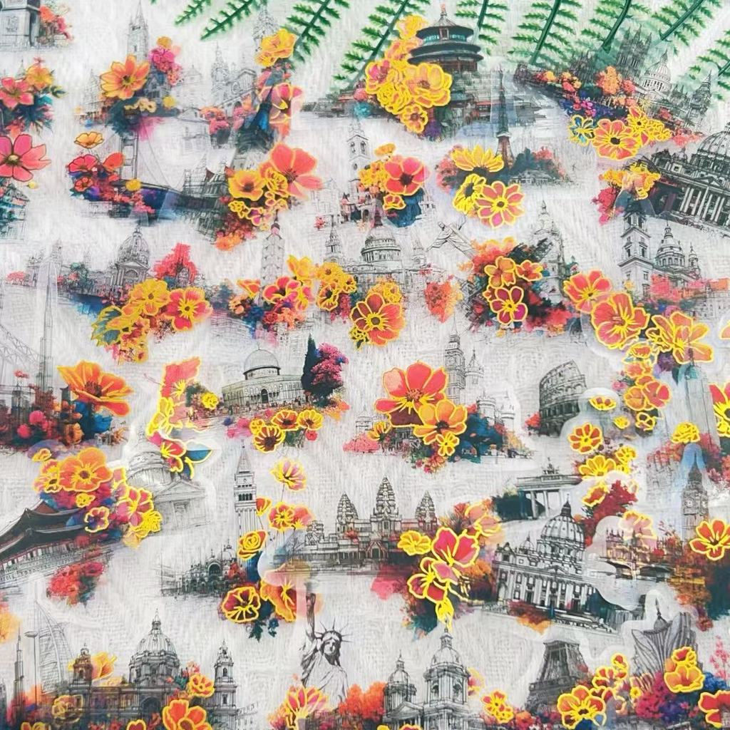 50Pcs Cartoon Gold Foil Floral Stickers Waterproof Transparent PET Decor for Wat