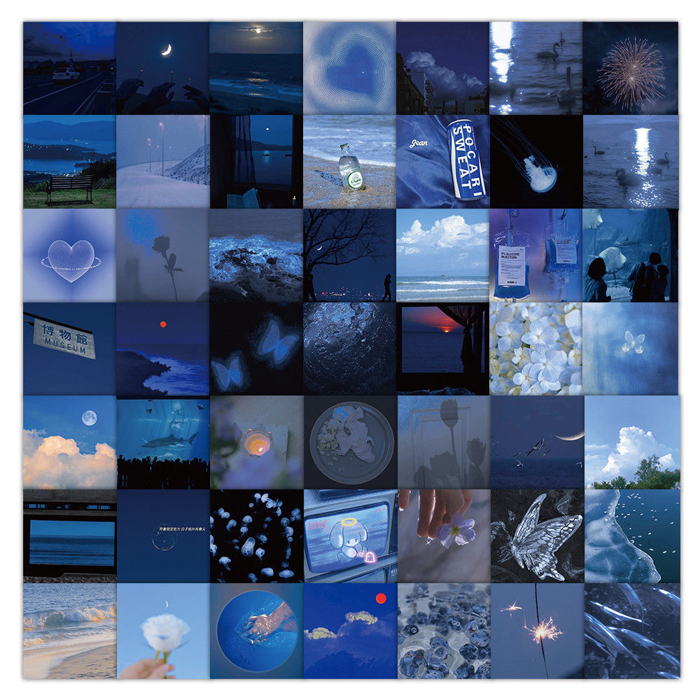 63 Pcs Calming Blue Aesthetic Stickers - Serene Color Decals for Laptop, Phone C