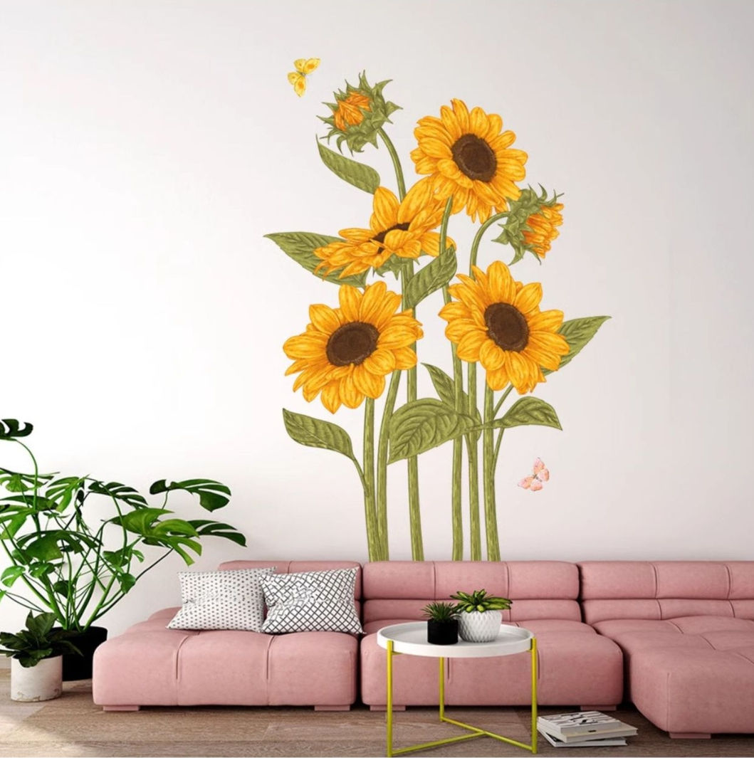 2 pieces of sunflower butterfly wall stickers for living room, bedroom,  decorat