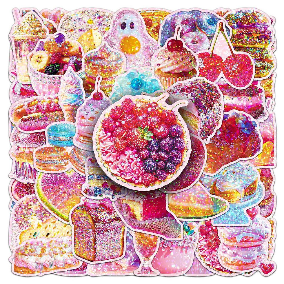Thumbnail: 50Pcs Laser Sweet Overload Holographic Stickers Waterproof Sparkle Dessert Decal