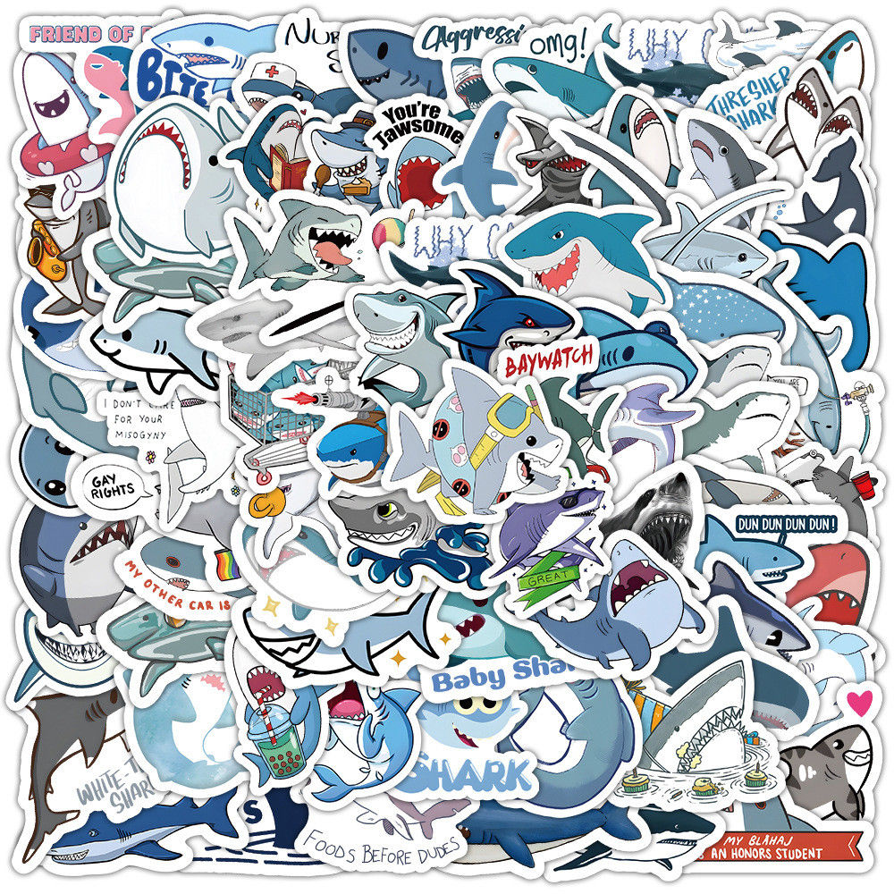 100Pcs Cute Cartoon Shark Ocean Sticker Set - Waterproof Decor for Luggage & Pho