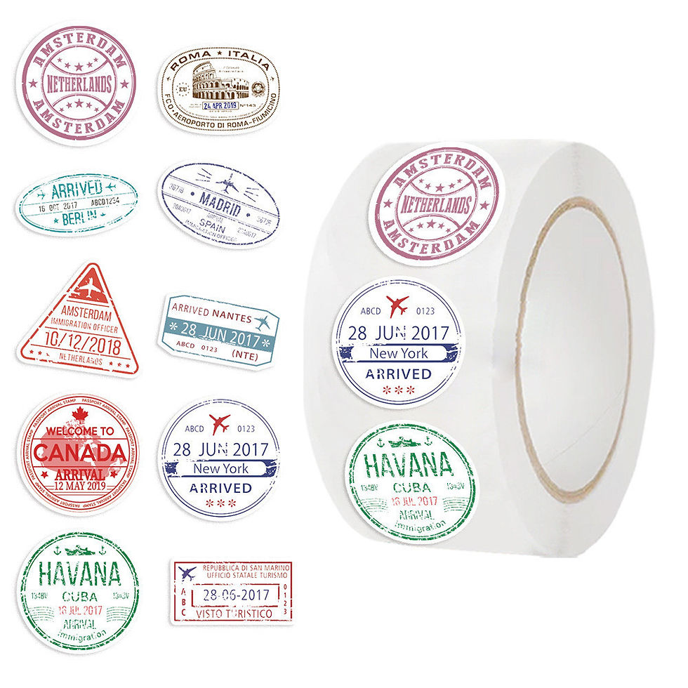 Thumbnail: Cute Passport Stamp Series Roll Stickers (500 Pcs/Roll) - PVC Decorative Decals 