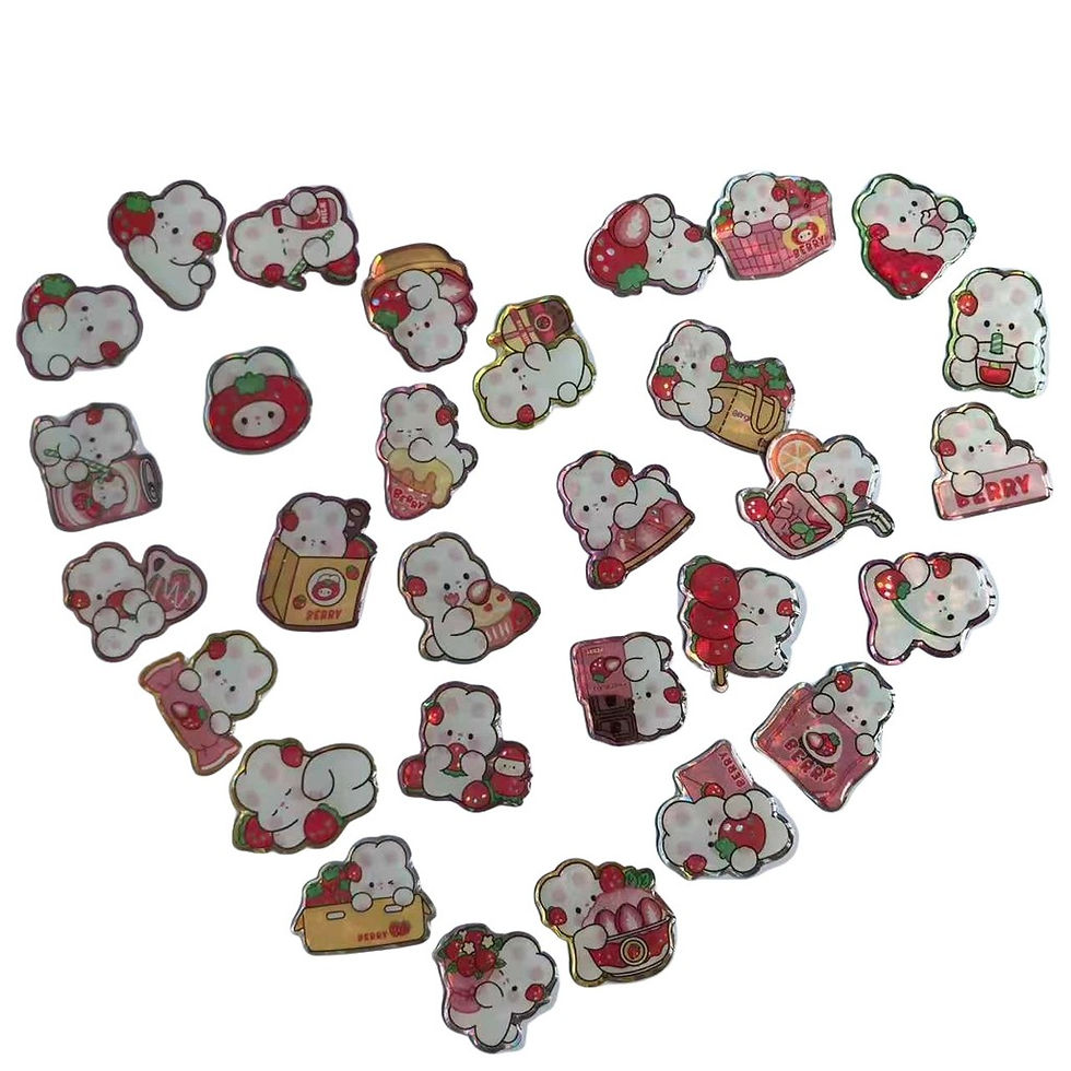 Thumbnail: 30 Pcs Adorable Epoxy Strawberry Stickers - 3D Cute Character for DIY Scrapbooks