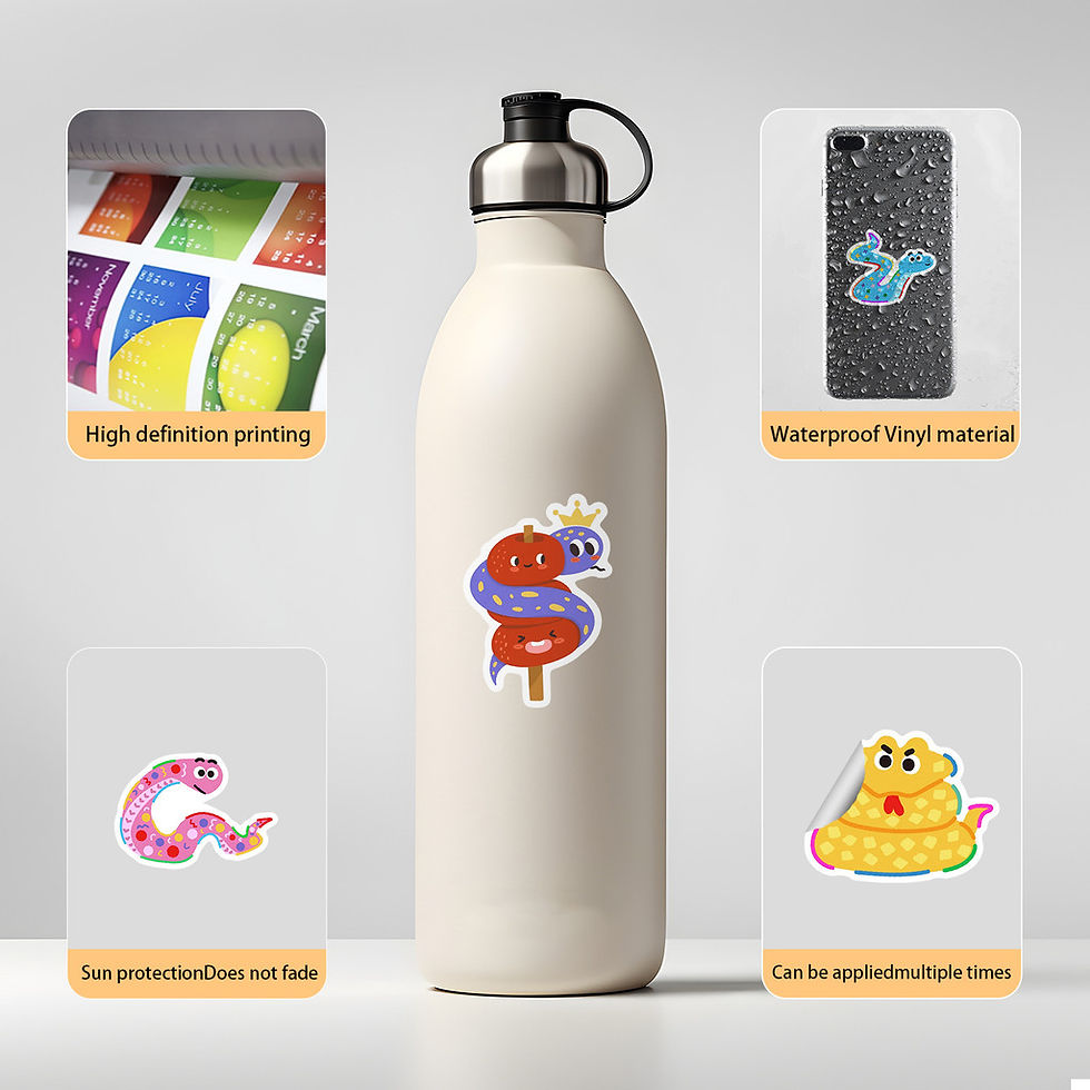 Thumbnail: 50-Sheet Kawaii Snake Doodle Stickers - Waterproof Vinyl Decals for Cups, Phones