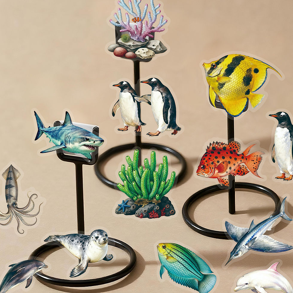 Thumbnail: 56 Pcs New Realistic Marine Animal Stickers - High Transparent PET Fish Decals f