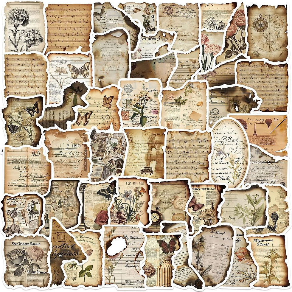 Thumbnail: 50 Pcs Vintage Burned Text Stickers - Waterproof PVC Decals for Phone, Journal &