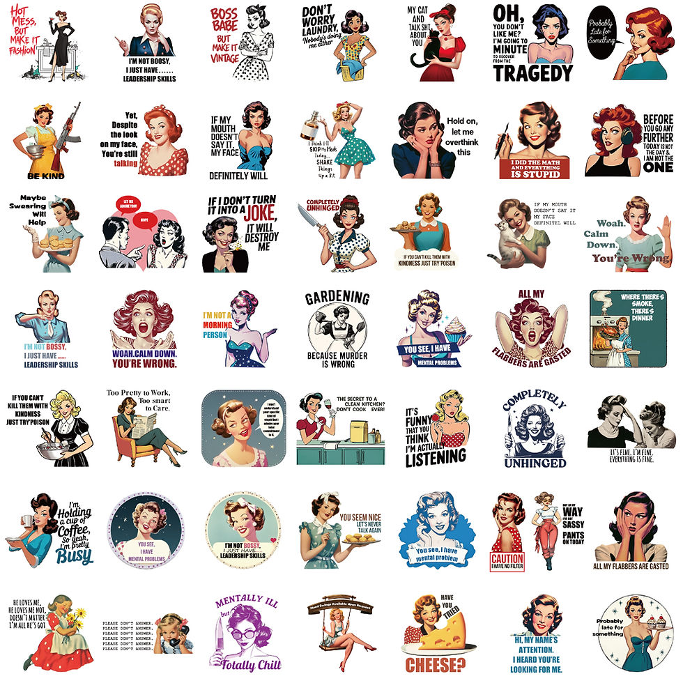 Thumbnail: 50PCS Retro 80s Woman Sarcastic Housewife Print Sticker Aesthetic Scrapbooking G