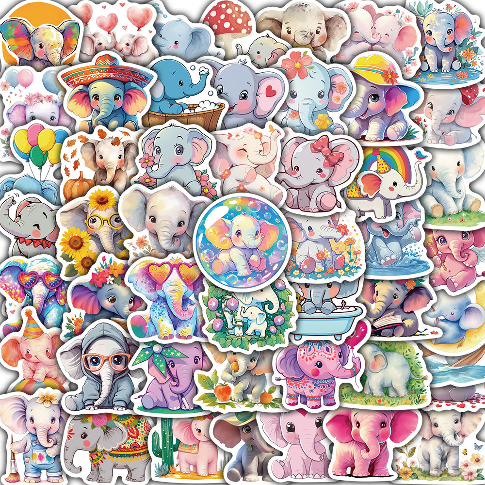 50PCS Elephant Animals Sticker Notebook Home Decorative Waterproof Landscape Bic