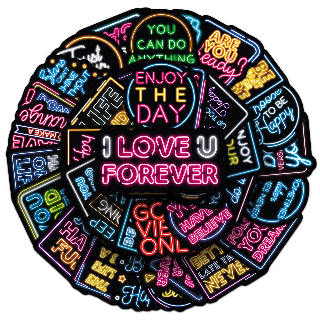 50Pcs Neon Inspirational English Sticker Cool Motivational Quotes for Phone Case