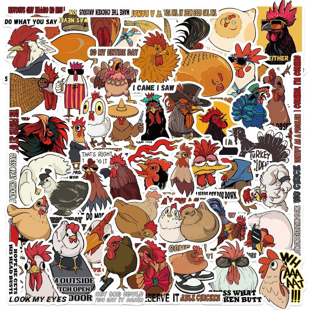 50PCS Cartoon Hen Graffiti Stickers - Waterproof for DIY Decor on Guitar, Notebo