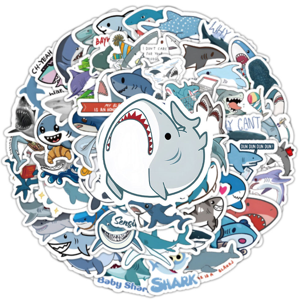 Thumbnail: 100Pcs Cute Cartoon Shark Ocean Sticker Set - Waterproof Decor for Luggage & Pho