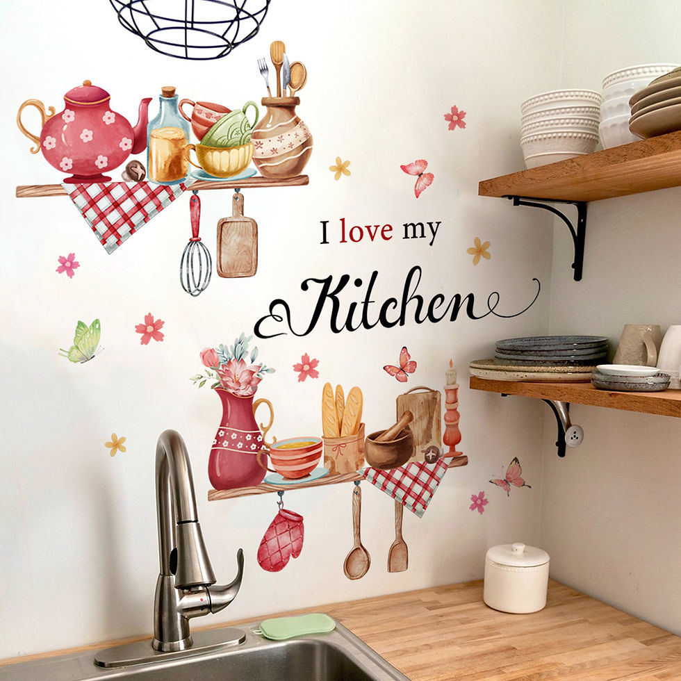 Thumbnail: Creative Tableware Butterfly Floral Wall Sticker I Love Kitchen English Backgrou